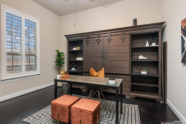 office area featuring dark wood-type flooring