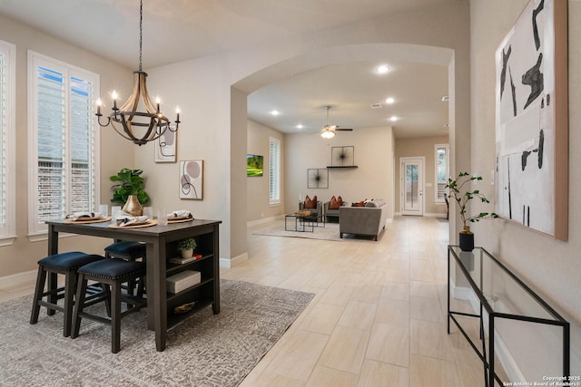 dining area featuring ceiling fan