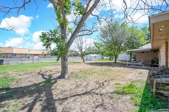 view of yard with a storage shed