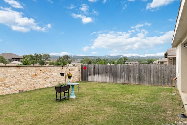 view of yard featuring a mountain view