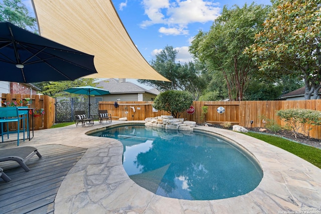 view of swimming pool with a patio