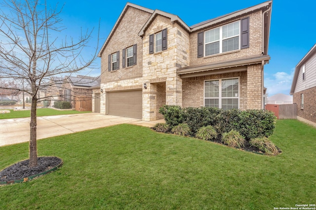 view of front of property with a garage and a front yard