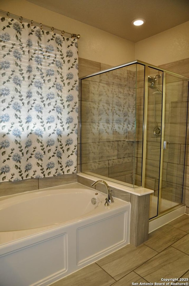 bathroom with plus walk in shower