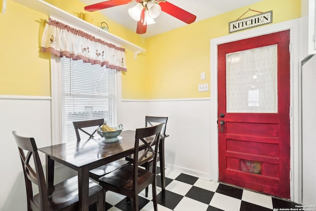 dining space with ceiling fan