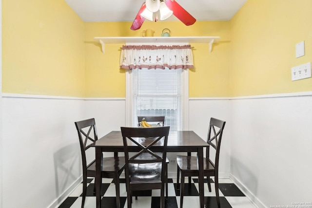 dining space with ceiling fan