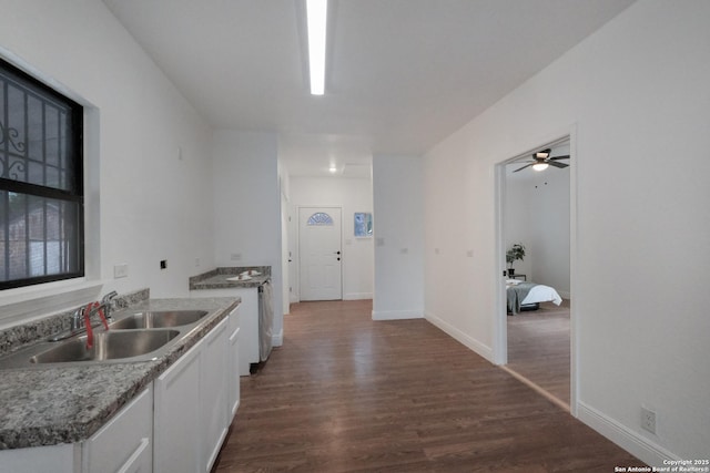 kitchen featuring dark hardwood / wood-style flooring, sink, and white cabinets