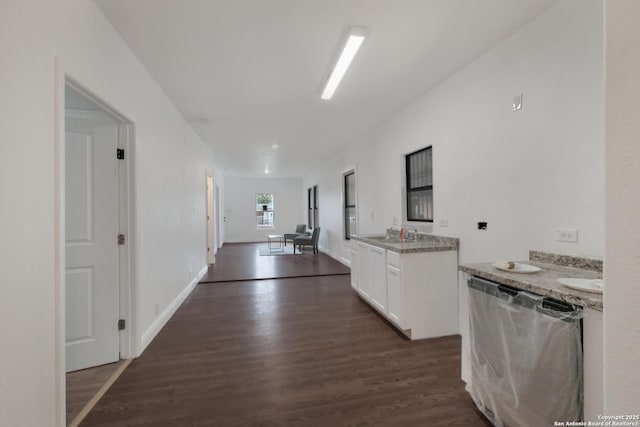 corridor featuring sink and dark hardwood / wood-style flooring