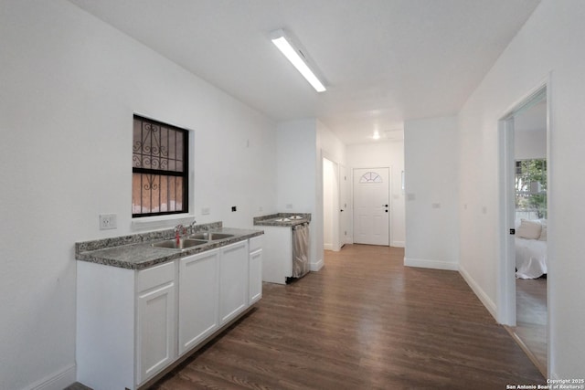 kitchen with white cabinetry, sink, and dark hardwood / wood-style floors