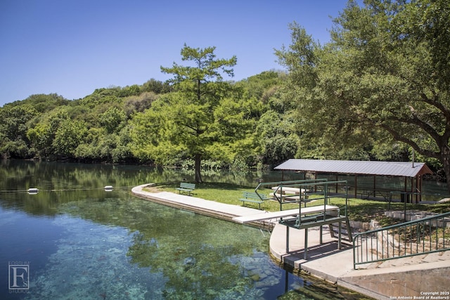 dock area featuring a water view