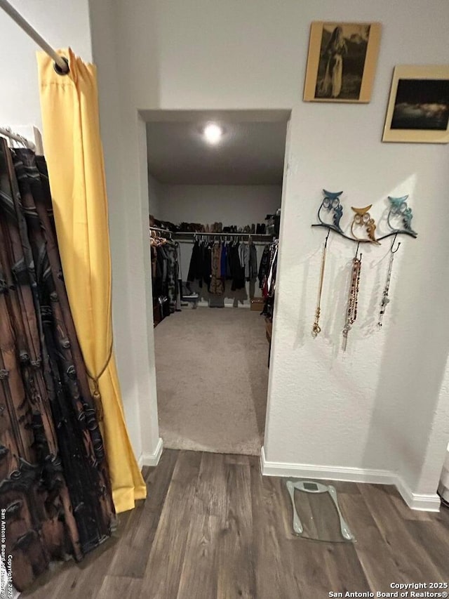 spacious closet featuring dark hardwood / wood-style floors