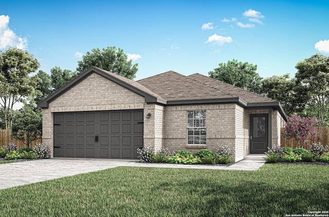 view of front facade with a garage and a front lawn