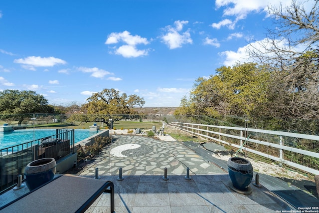 view of patio / terrace with a fenced backyard and a fenced in pool