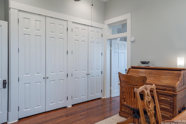 office area featuring dark wood-type flooring