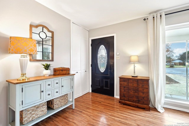 foyer entrance with light wood-type flooring