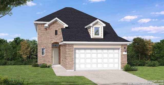 view of front facade with a garage and a front lawn