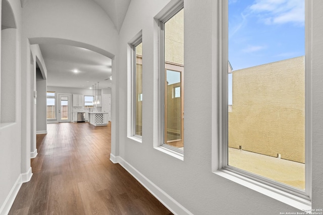 corridor with dark hardwood / wood-style floors