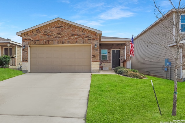 view of front facade with a garage and a front lawn