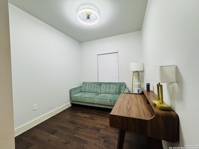 living room with dark hardwood / wood-style floors