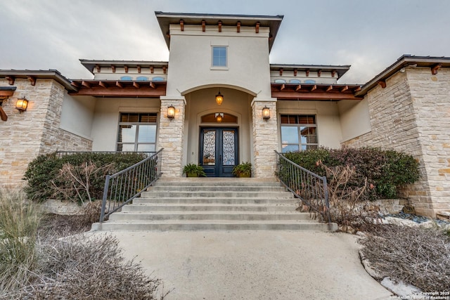 property entrance with french doors