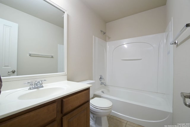 full bathroom featuring tile patterned flooring, vanity, shower / bathing tub combination, and toilet