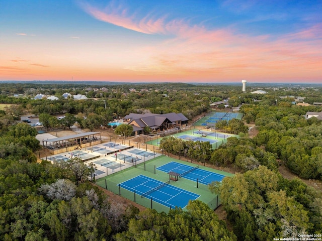 view of aerial view at dusk