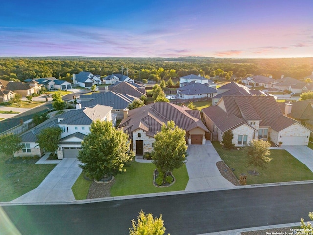 view of aerial view at dusk