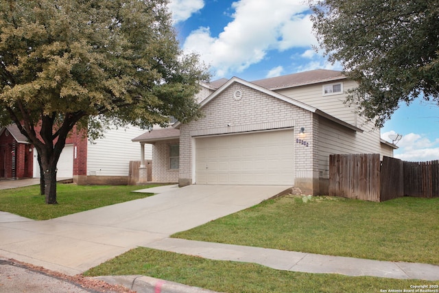 view of front facade featuring a garage and a front lawn