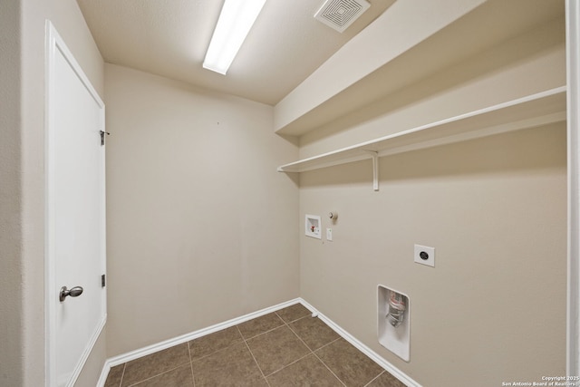 laundry area with gas dryer hookup, washer hookup, hookup for an electric dryer, and dark tile patterned floors