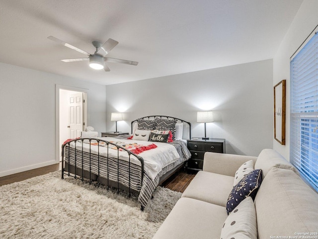 337 W Hackberry St, Fredericksburg, TX 78624 - bedroom with ceiling fan and dark hardwood / wood-style floors