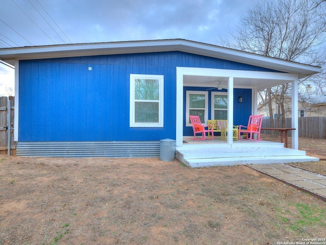 337 W Hackberry St, Fredericksburg, TX 78624 - view of front of property with a wooden deck and ceiling fan