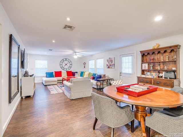 337 W Hackberry St, Fredericksburg, TX 78624 - dining area featuring dark hardwood / wood-style floors and ceiling fan
