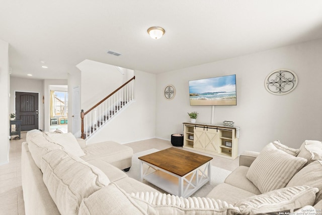 living room featuring light tile patterned floors