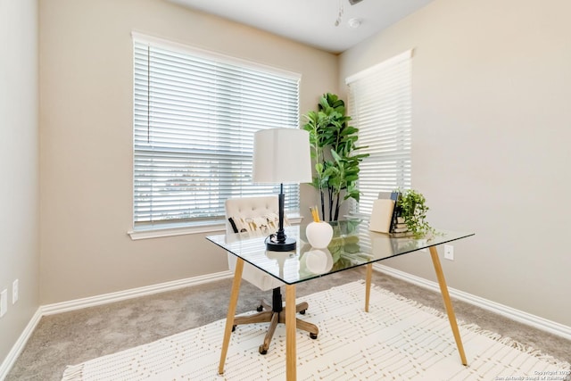 view of carpeted home office