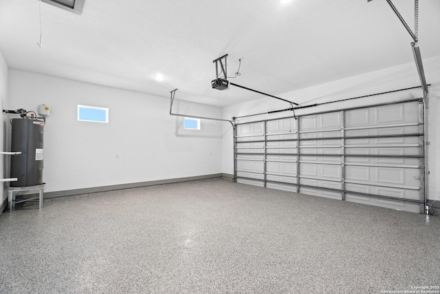 garage with water heater and a garage door opener