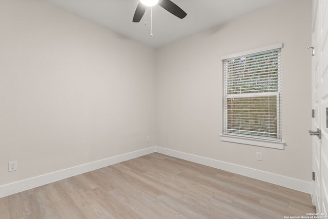 unfurnished room featuring ceiling fan and light hardwood / wood-style floors