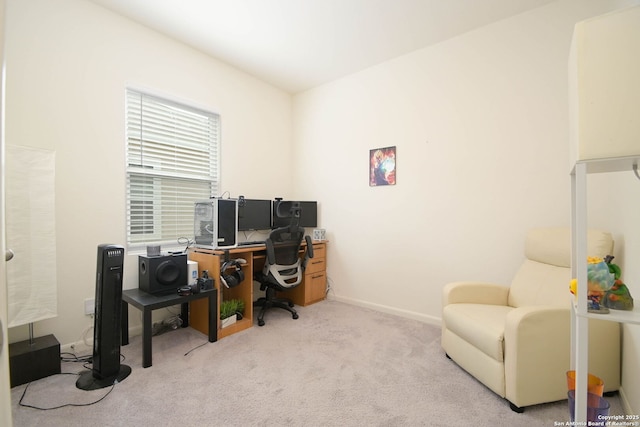 home office with light carpet