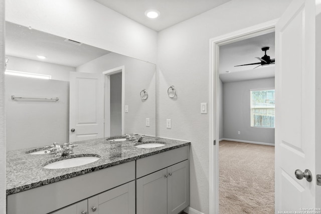 bathroom with vanity and ceiling fan