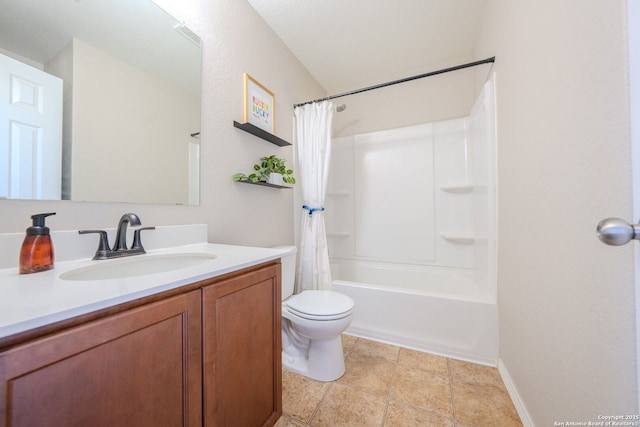 full bathroom featuring vanity, tile patterned flooring, toilet, and shower / bath combo