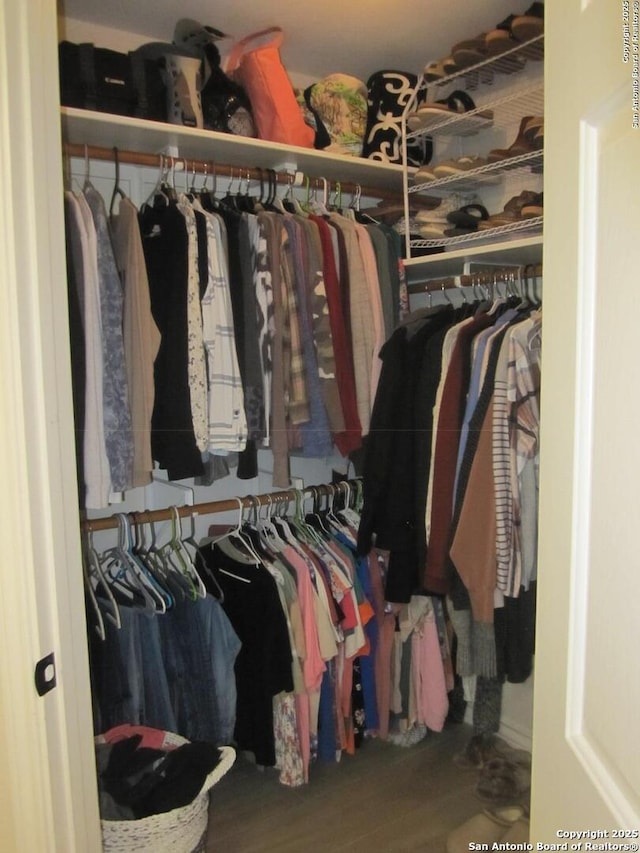 walk in closet featuring hardwood / wood-style flooring