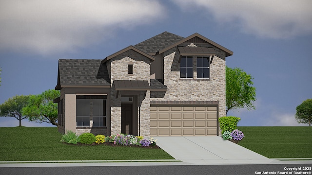 view of front of home featuring a garage and a front lawn