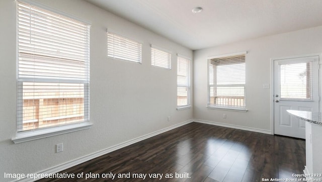 unfurnished room with dark wood-type flooring