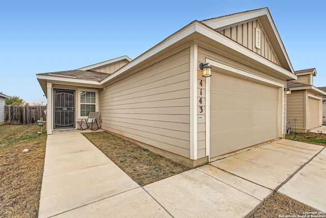 exterior space with a garage