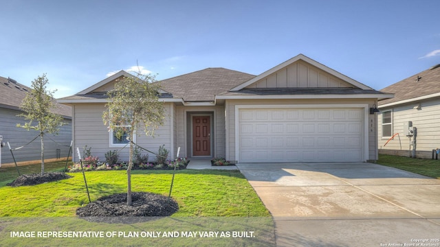 view of front of property with a garage and a front lawn