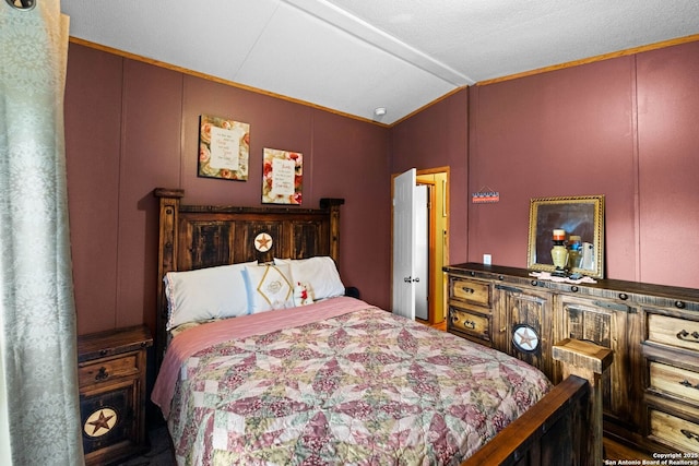 bedroom featuring vaulted ceiling