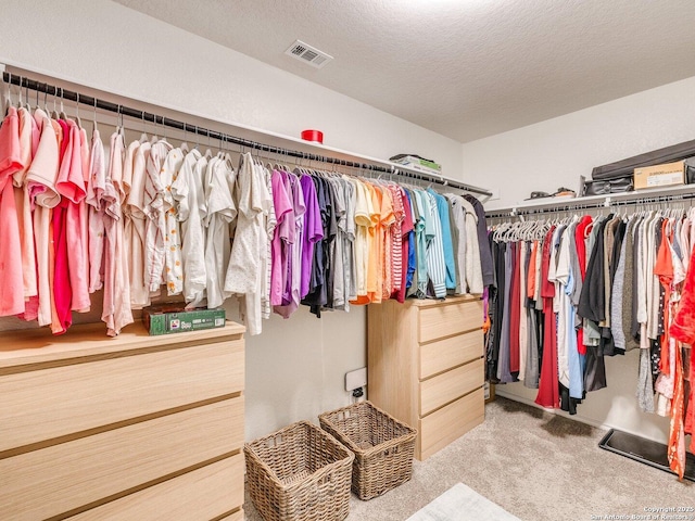 walk in closet featuring carpet flooring