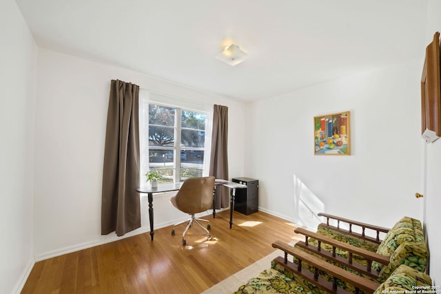 home office with hardwood / wood-style flooring