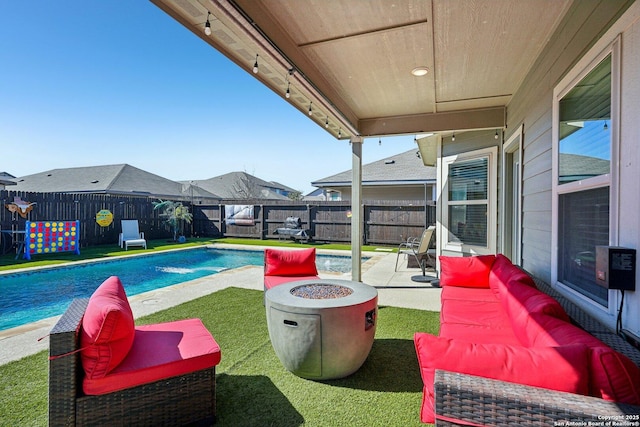 1274 Lennea, New Braunfels, TX 78130 - view of pool with a patio, pool water feature, and an outdoor fire pit