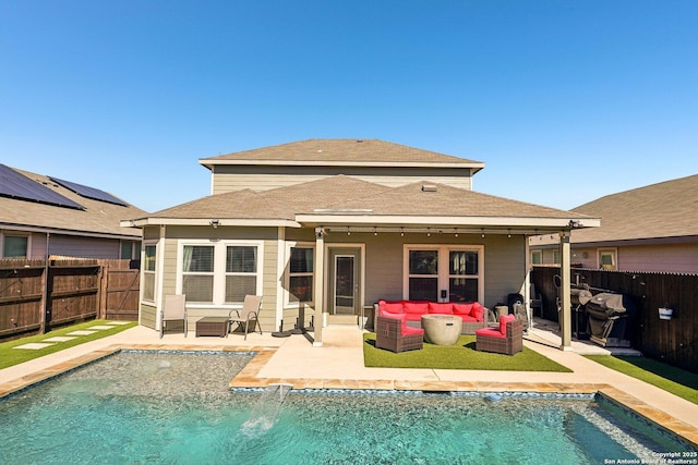 1274 Lennea, New Braunfels, TX 78130 - back of house with pool water feature, outdoor lounge area, a fenced in pool, and a patio