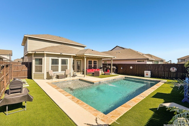 1274 Lennea, New Braunfels, TX 78130 - view of swimming pool with pool water feature, an outdoor hangout area, a patio area, and a lawn