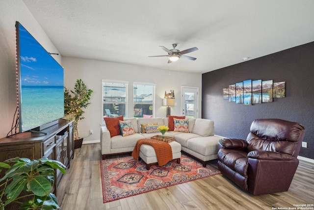 1274 Lennea, New Braunfels, TX 78130 - living room featuring light hardwood / wood-style floors and ceiling fan
